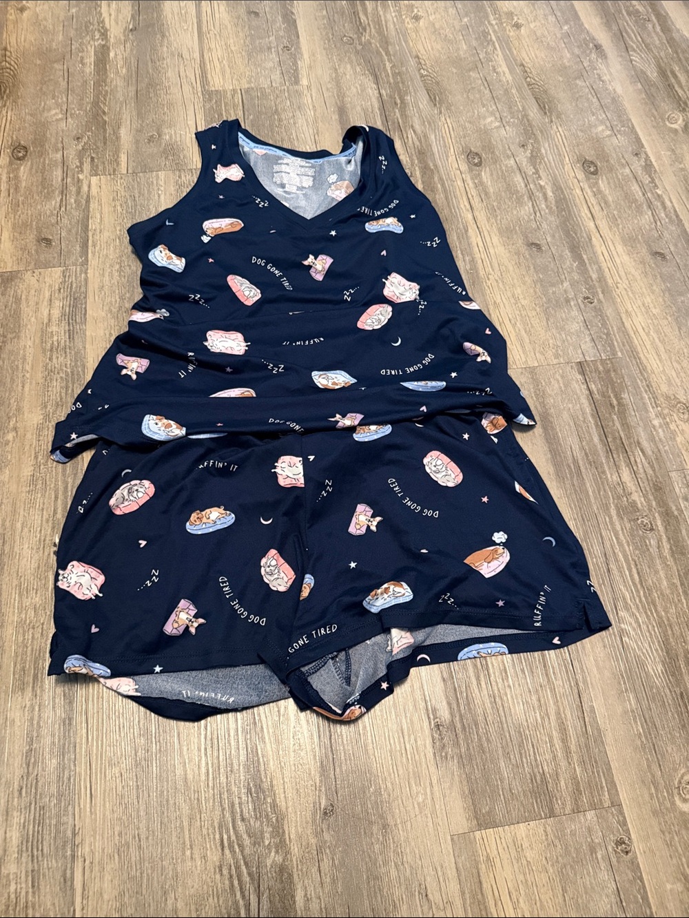 Women’s Navy Sleep Tank & Short Set - Dog Print